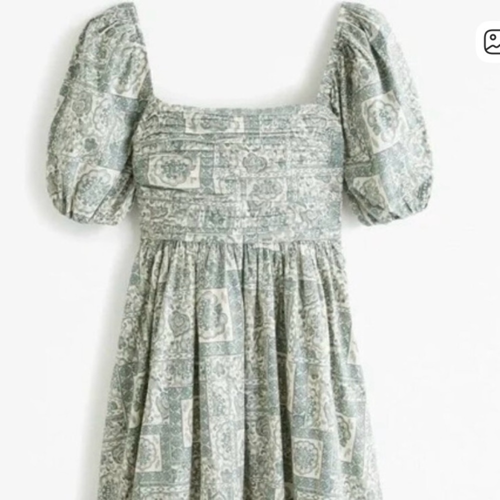 Abercrombie Emerson Midi Dress Green White Print